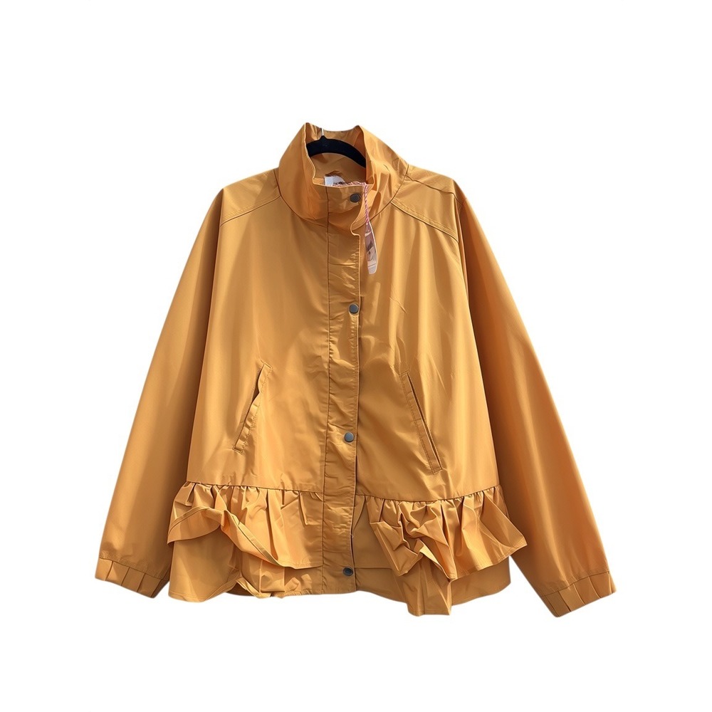 Hayden Los Angeles Mustard Yellow Ruffle Peplum Funnel Neck Jacket H5743 Large